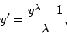 \begin{displaymath}y' = \frac{y^\lambda - 1}{\lambda},\end{displaymath}