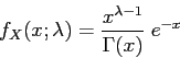 \begin{displaymath}f_X(x;\lambda) = \frac{x^{\lambda-1}}{\Gamma(x)}\;e^{-x} \end{displaymath}